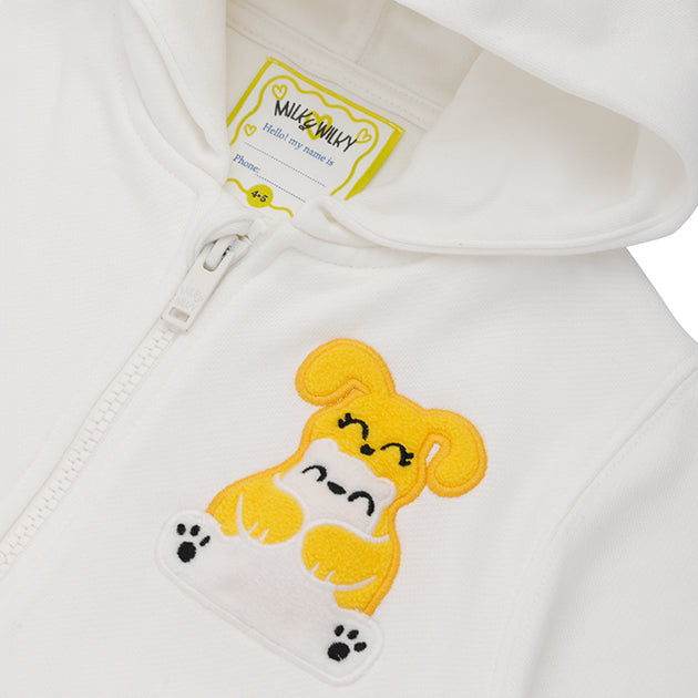 Ses Çıkaran Beyaz Fermuarlı Kapüşonlu SWEATSHIRT