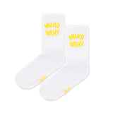 Çocuk ve bebek beyaz çorap– Milky Wlky logo detayı (Ön Görünüm)